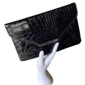 Style & Co Envelope Clutch Black Croc Print